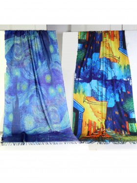 Starry Night & Pavement Cafe Double-sided Oil Painting Scarf